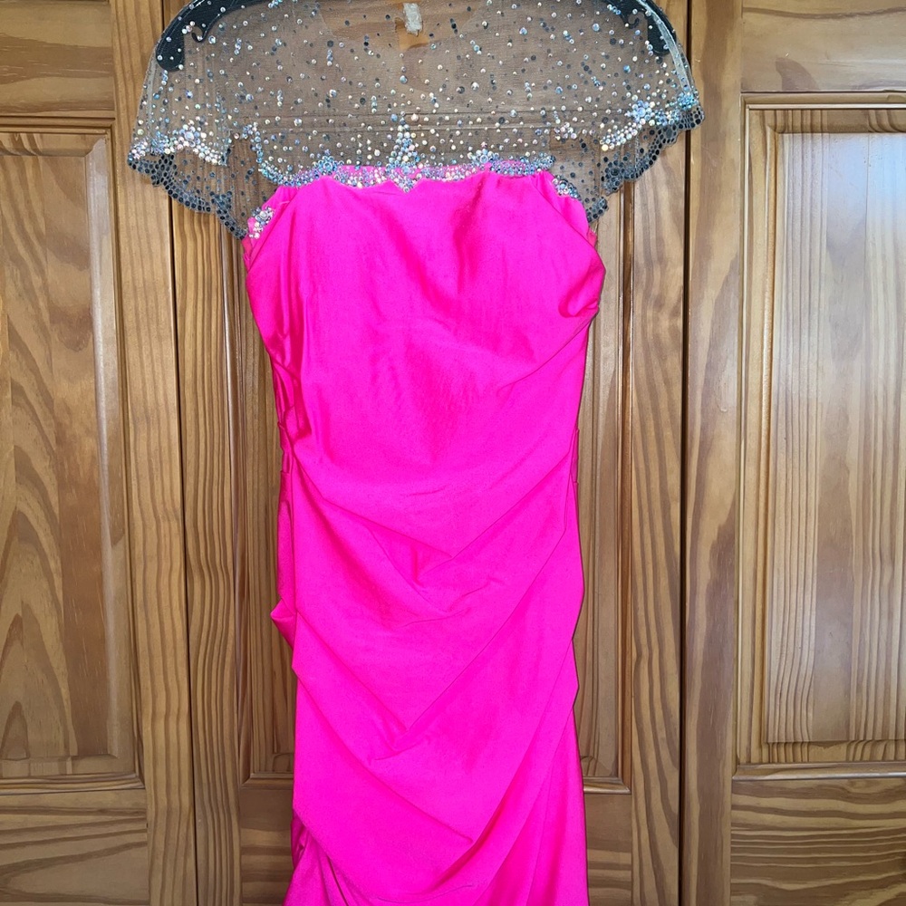 Johnathan Kayne Pink Ruched Embellished Gown